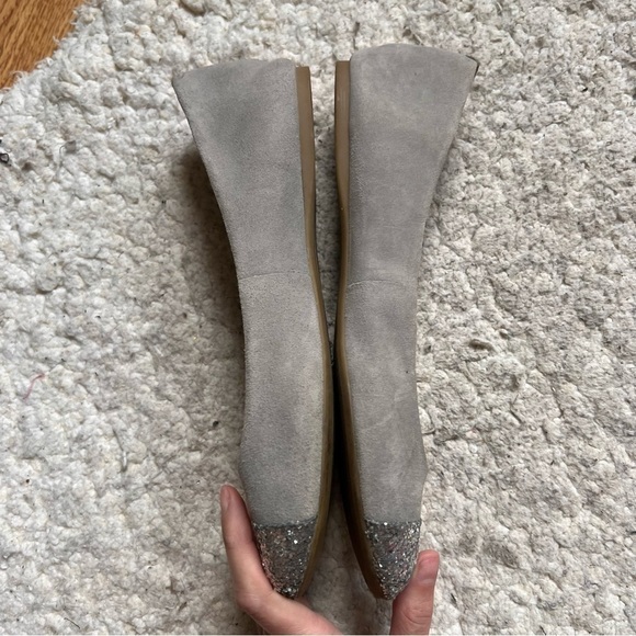 J. Crew: Gray and Metallic Glitter Silver Dipped Toe Ballet Flats Size 7 - Picture 6 of 10